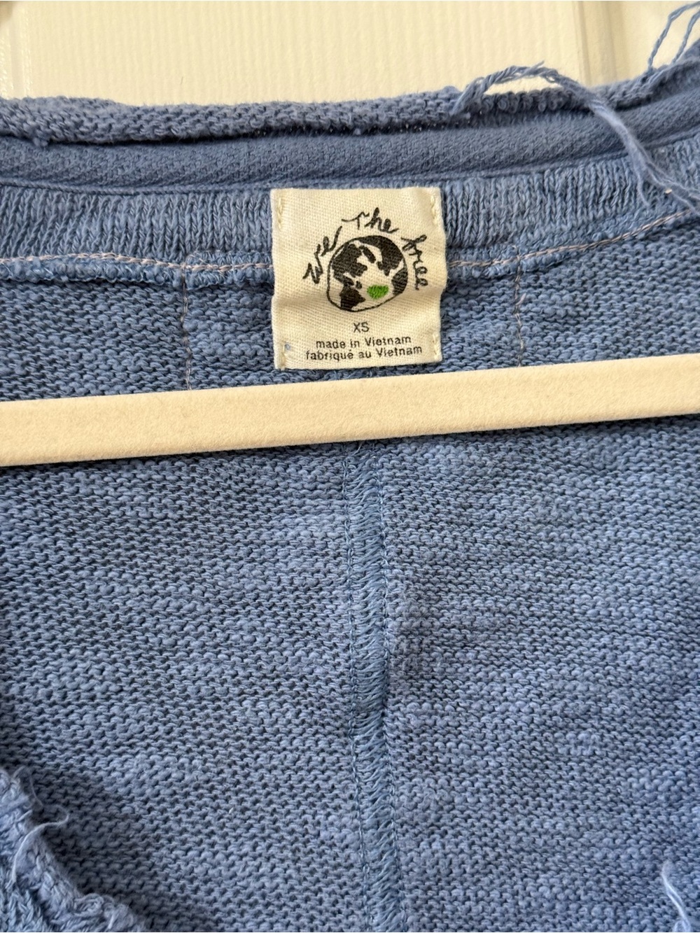 We The Free Distressed V-Neck Raw-Edge Top in Light Blue - Picture 4 of 9